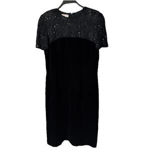 Vintage Talbots Fitted Beaded Lace and Velour Black Dress Size 10 Glam Gothic